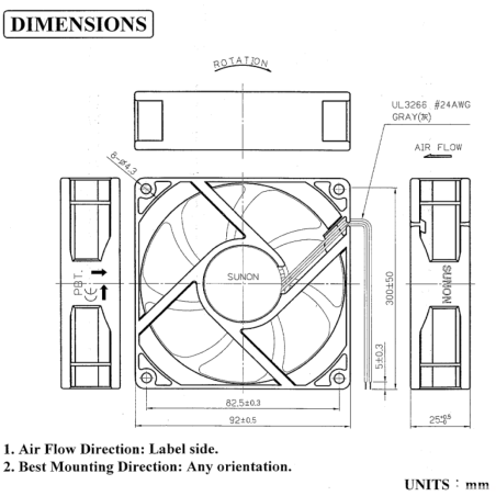 Sunon MA2082-HVL-GN AC 230V fan, 80x80x25mm