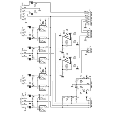 Selettore audio stereo digitale a 4 ingressi + Tape Monitor, doppia uscita e controllo volume