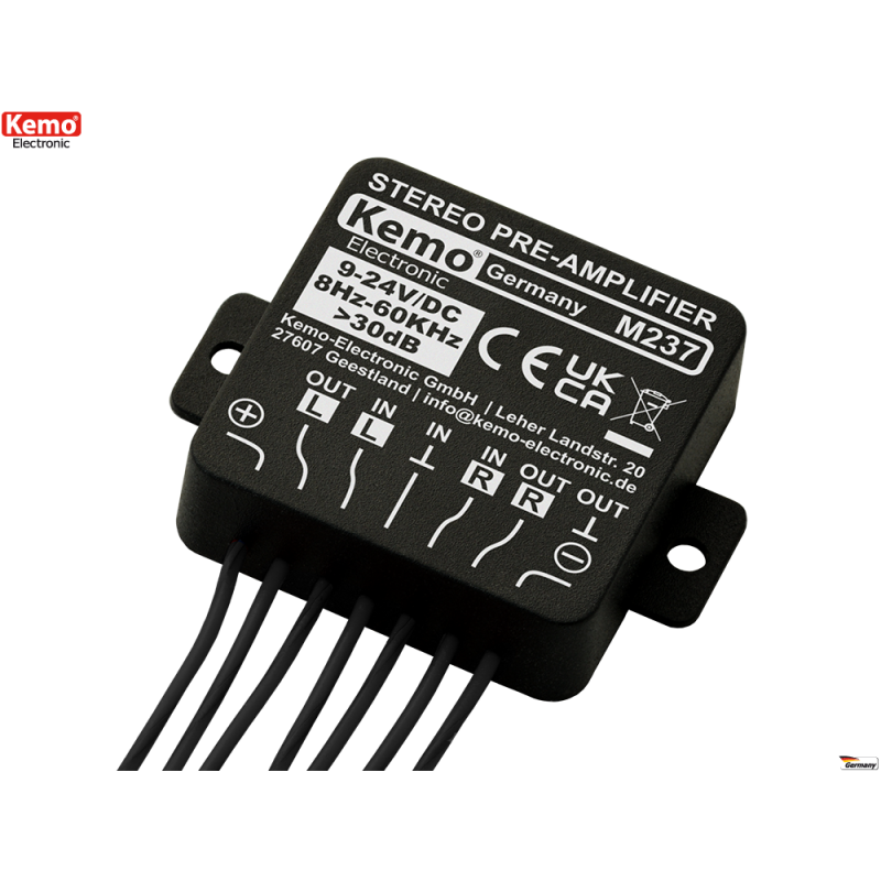 Preamplificador estéreo universal Kemo M237, módulo de audio de 9-24 V CC, 30 dB
