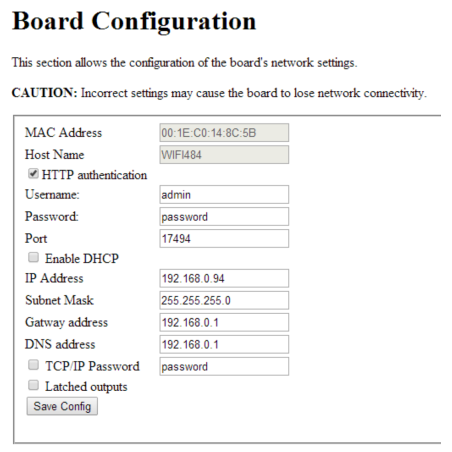 WIFI484 WiFi-module met 4 relais, 16A schone contacten, 8 digitale I/O's en 4 analoge ingangen (12V).