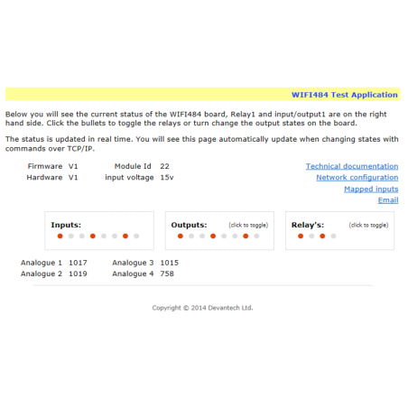 Module WiFi WIFI484 : 4 relais 16 A à contacts propres, 8 E/S numériques, 4 entrées analogiques 12 V