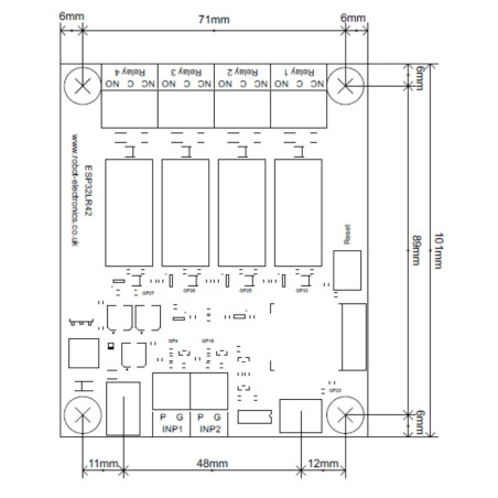 ESP32LR42 WiFi-relaismodule ESP32 4x16A 12V met 2 digitale ingangen MQTT Web HTML