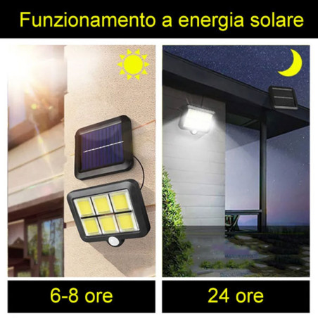 Lámpara solar COB de 120 LED con sensor de movimiento PIR, IP65, para exteriores, 400 lm.