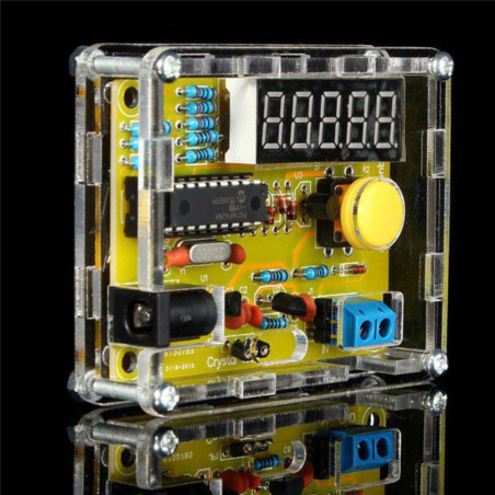 Kit medidor de frecuencia digital de 1 Hz a 50 MHz con probador de cristal PIC16F628A y pantalla LED.
