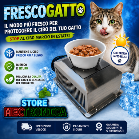 FrescoGatto – Sistema di Raffrescamento per Cibo Umido per Gatti con Cella di Peltier e Ciotola in Ceramica Lavabile