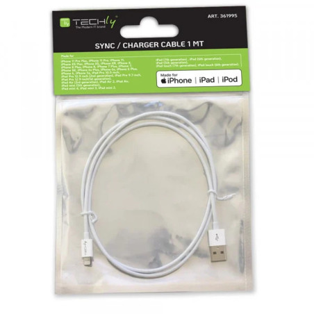 Cable Lightning a USB 2.0 de 1 m, color blanco, con certificación MFi de Apple para cargar y sincronizar iPhone, iPad e iPod.