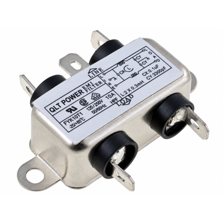 QLT POWER FYK10T1 250 V AC 10 A EMI-anti-interferentie netfilter met Faston-aansluiting