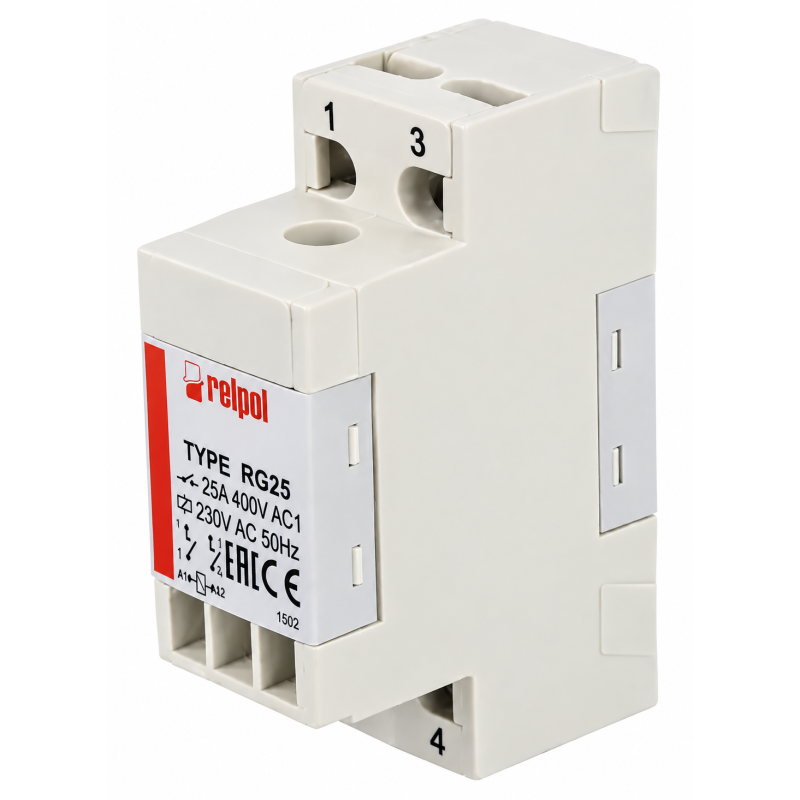 RELPOL RG25 – Relé modular DIN 2 NA 25 A, bobina 230 V CA