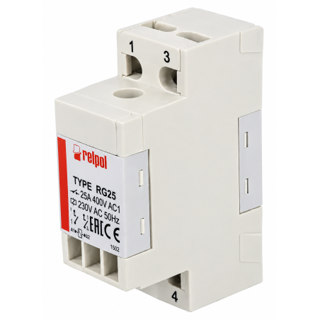 RELPOL RG25 – Modulares Relais DIN 2 NO 25 A, Spule 230 V AC