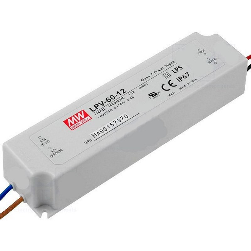 Fuente de alimentación conmutada universal estabilizada 12V DC 5A IP67 LPV-60-12