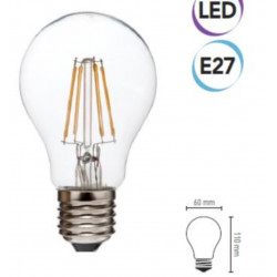 Bombilla de filamento LED 6W E27 810 lúmenes cálida clase A + Electraline 63307